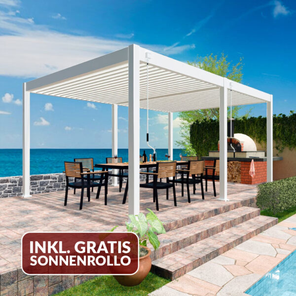 Weide Pergola Deluxe Plus 3x6m mit Lamellendach Weiss