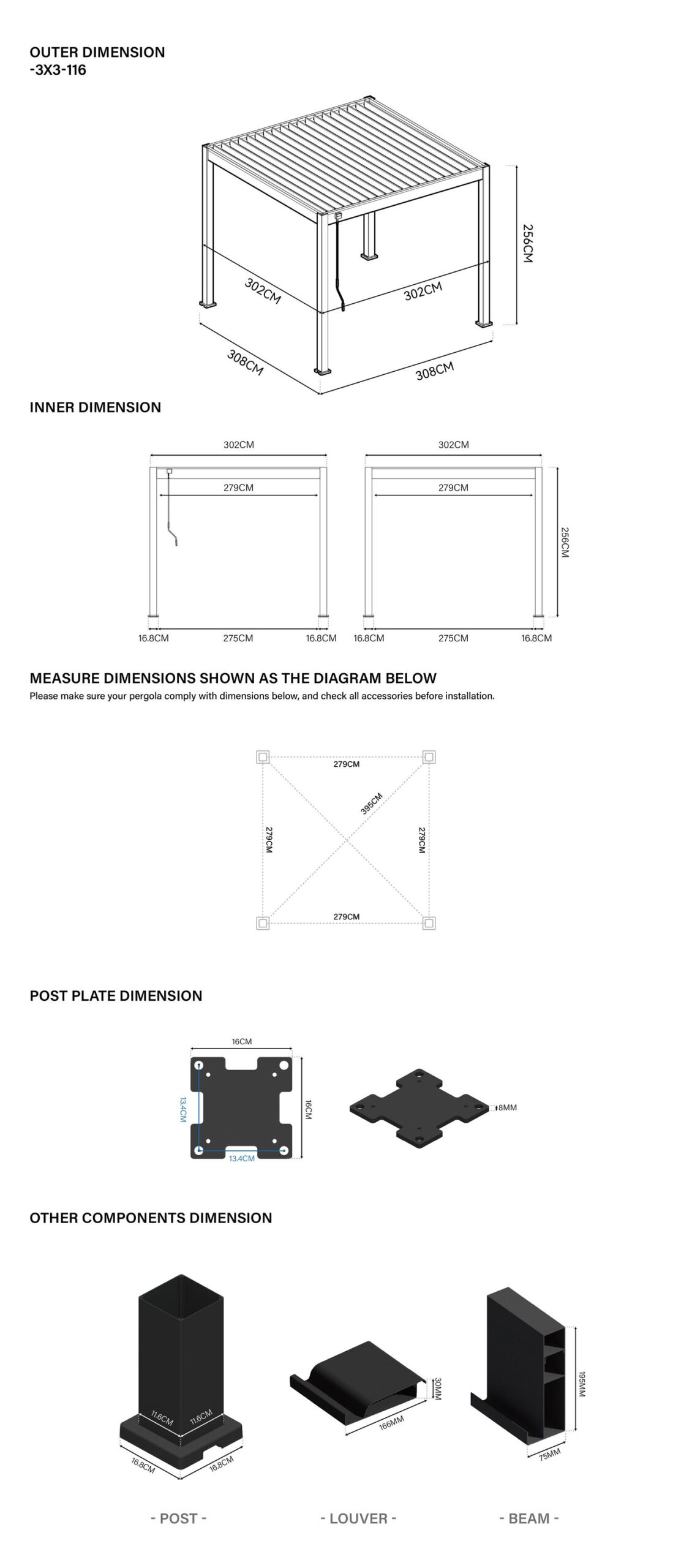 Ventaris Pergola Deluxe Plus 3x3m Weiss mit LED-Beleuchtung – Bild 8