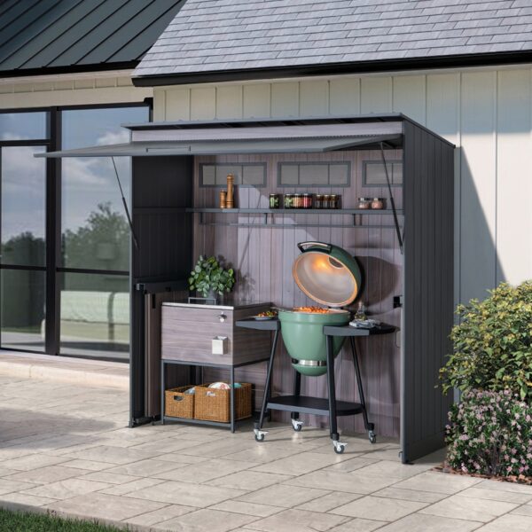 Outdoor-Küche Gartenhaus 220 cm x 94 cm x 226 cm mit Einrichtung Anthrazit – Bild 4