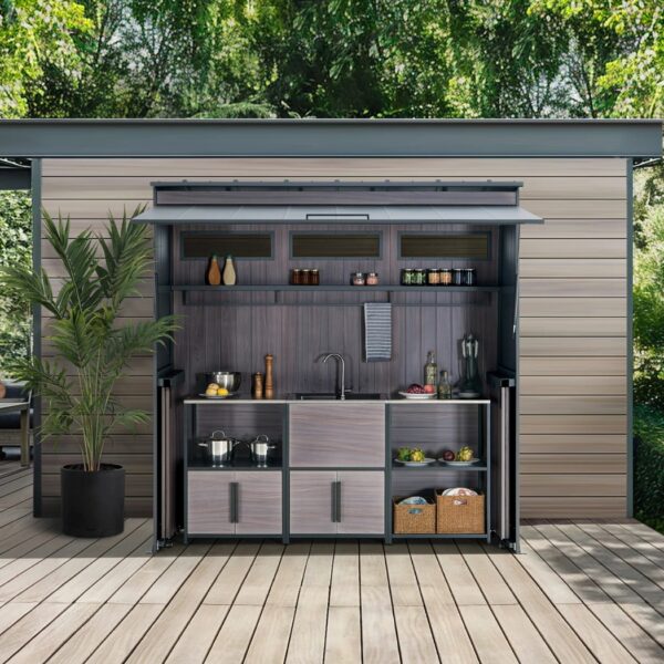 Outdoor-Küche Gartenhaus 220 cm x 94 cm x 226 cm mit Einrichtung Anthrazit
