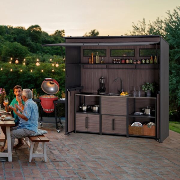 Outdoor-Küche Gartenhaus 220 cm x 94 cm x 226 cm mit Einrichtung Anthrazit – Bild 3