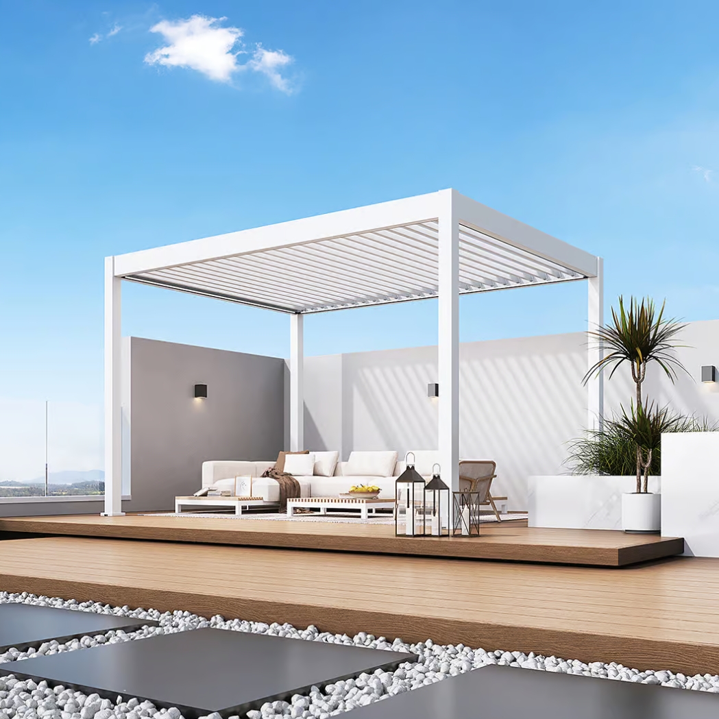 Weide elektrische Pergola 3x4m Weiss mit LED – Bild 2