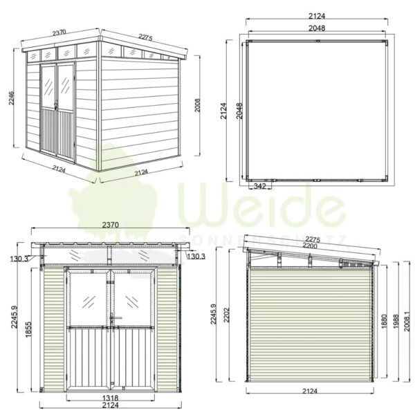 Gartenhaus mit Doppeltür aus Aluminium und WPC 218x218x226 cm | Wetterfest in Anthrazit – Bild 7