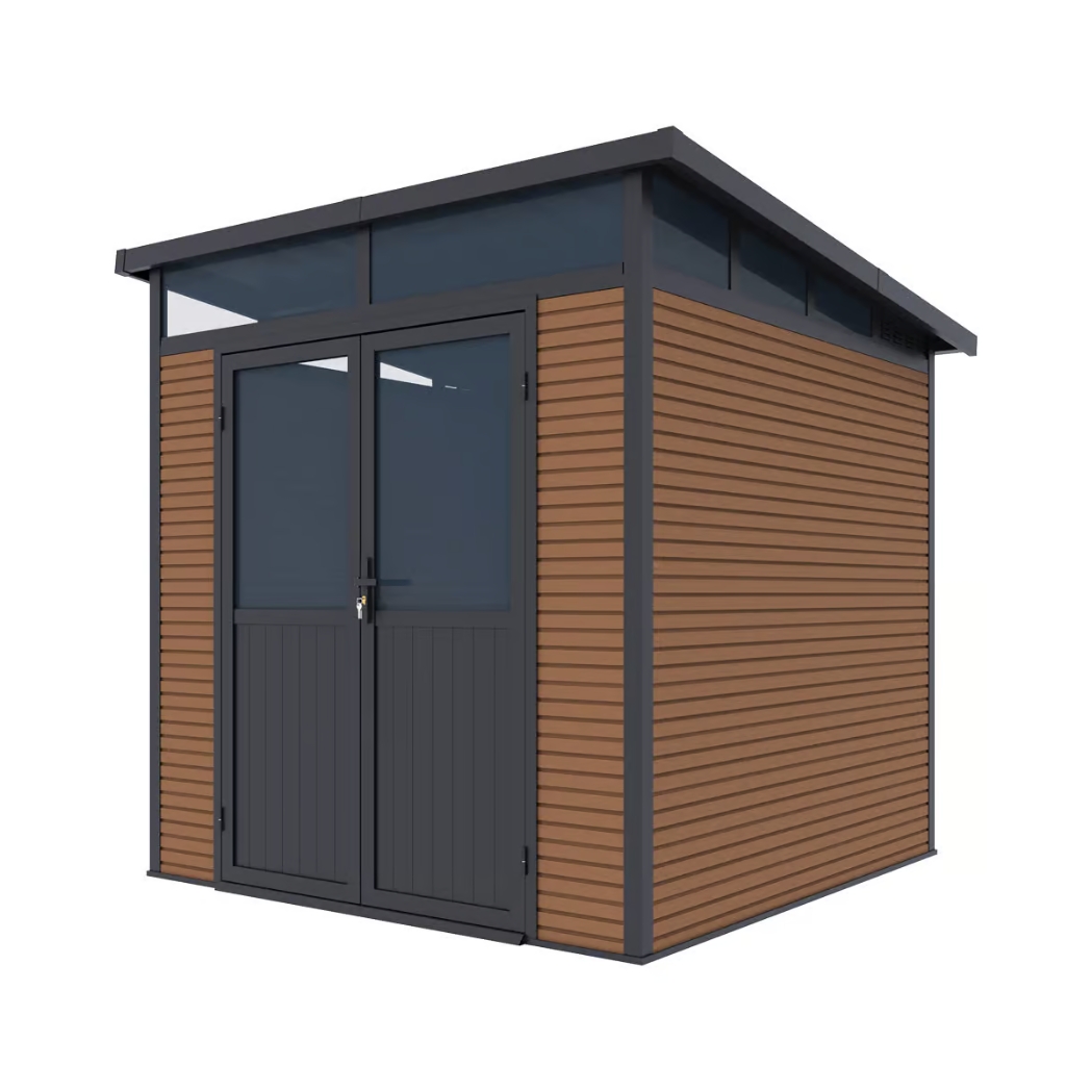 Gartenhaus mit Doppeltür aus Aluminium und WPC 218x218x226 cm Wetterfest in Teak-Optik – Bild 2