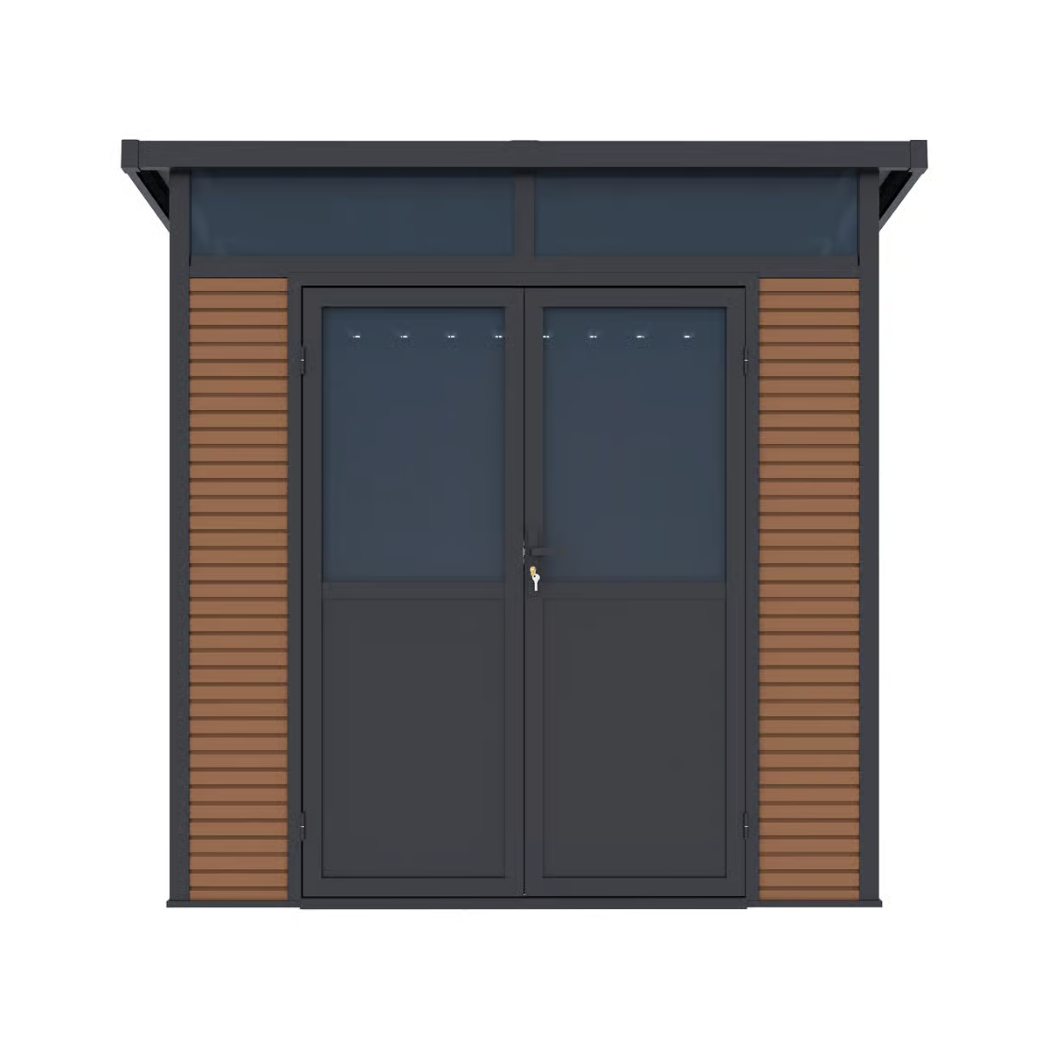 Gartenhaus mit Doppeltür aus Aluminium und WPC 218x218x226 cm Wetterfest in Teak-Optik – Bild 3