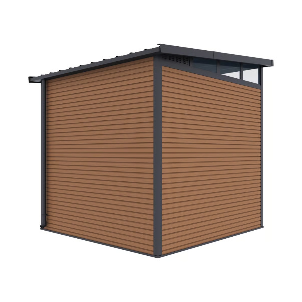 Gartenhaus mit Doppeltür aus Aluminium und WPC 218x218x226 cm Wetterfest in Teak-Optik – Bild 4