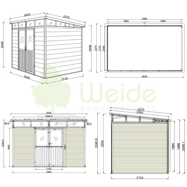 Gartenhaus mit Doppeltür aus Aluminium und WPC 338x218x226 cm | Wetterfest in Anthrazit – Bild 7