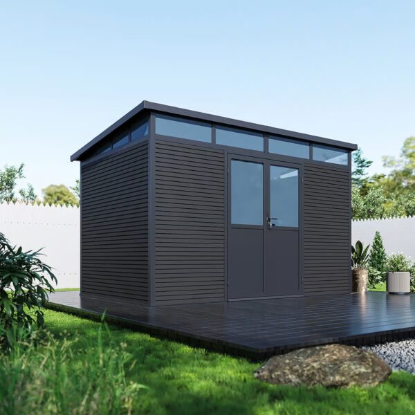 Gartenhaus mit Doppeltür aus Aluminium und WPC 338x218x226 cm | Wetterfest in Anthrazit