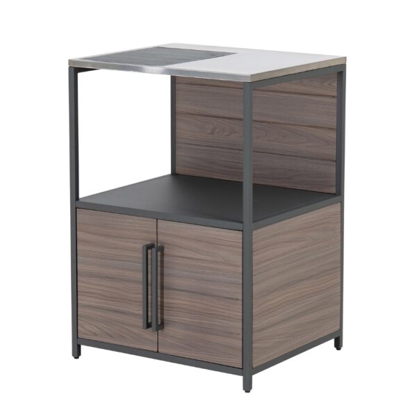 Aussenküchenregal mit Arbeitsfläche, 3 offene Ablageflächen, stapelbar, Holzmaserung, einfache Montage, B 0.54m H 0.92m