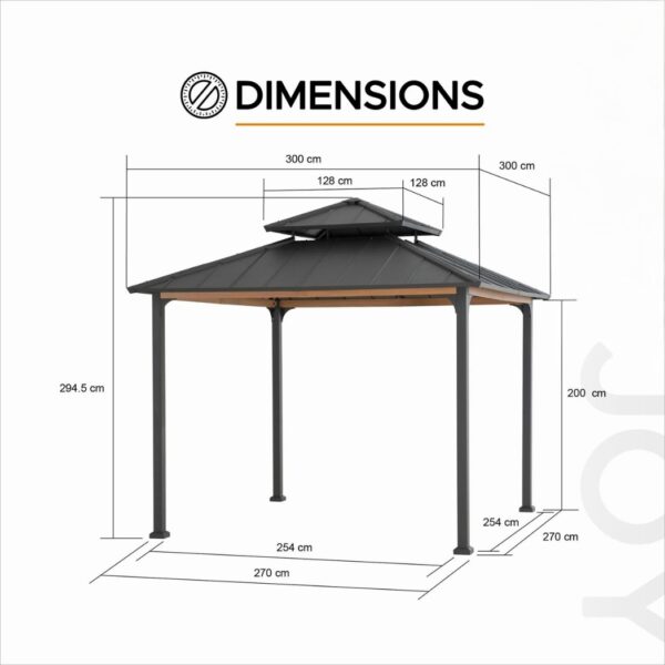 Pavillon Saas Fee Stahl 3.00 x 3.00m Anthrazit – Bild 4