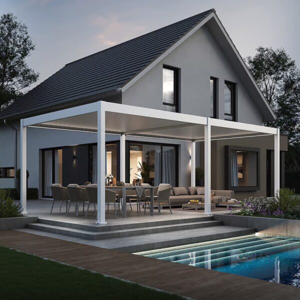 Weide elektrische Pergola 3.6x7.2m Weiss mit LED