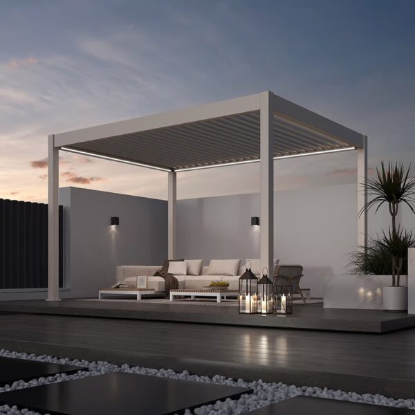 Weide elektrische Pergola 3x4m Ivory Sand mit LED