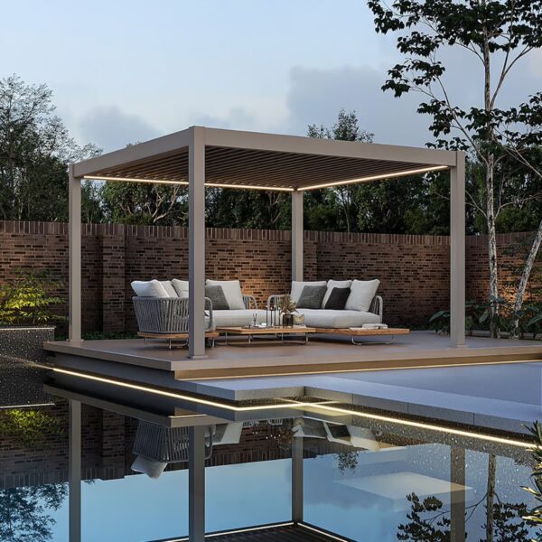 Weide elektrische Pergola 4x4m Ivory Sand mit LED