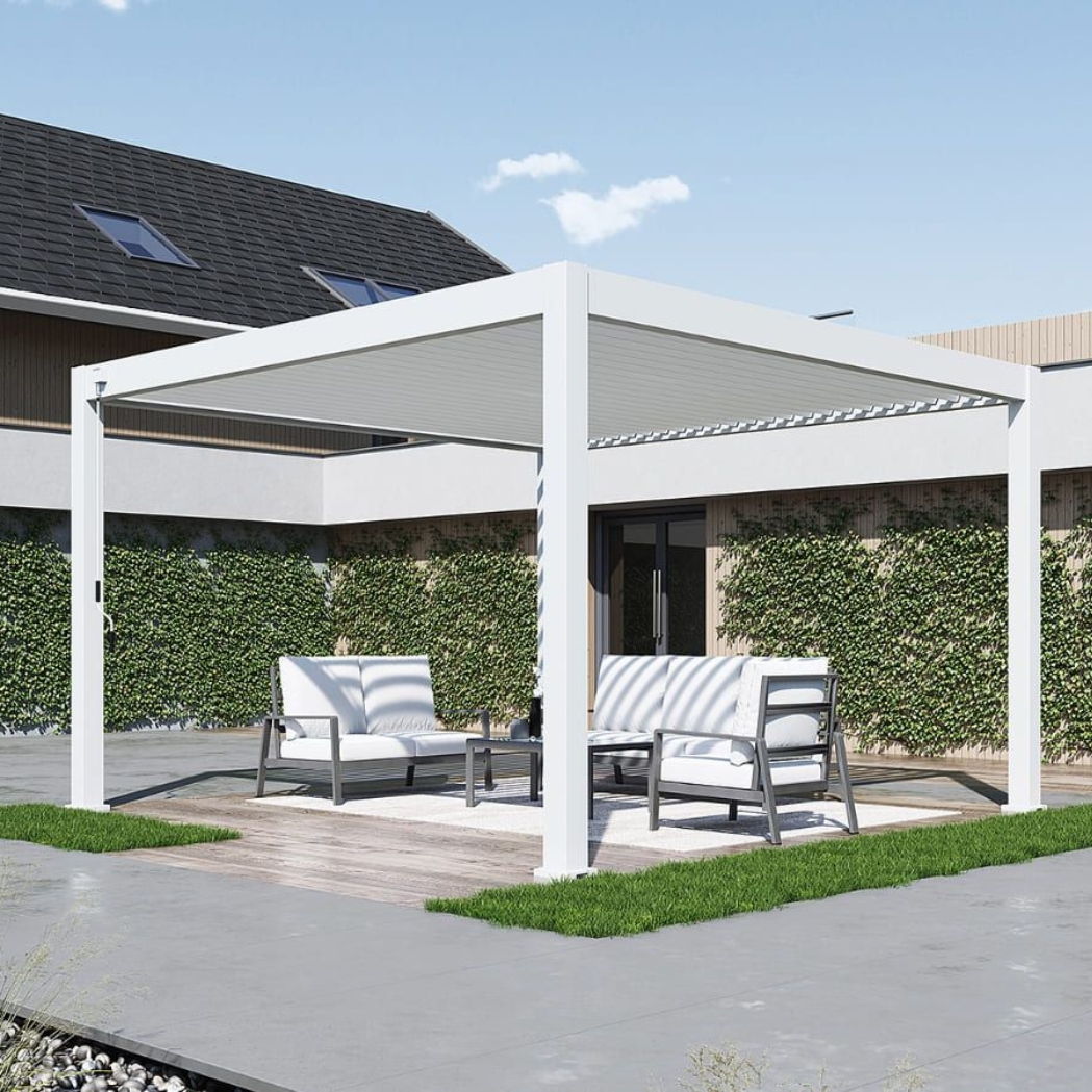 Weide Pergola Deluxe Plus 4x4m mit Lamellendach Weiss
