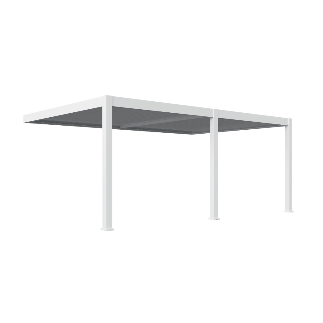 Wandpergola elektrisch 4x8m mit LED | motorisiertes Lamellendach Weiss – Bild 4