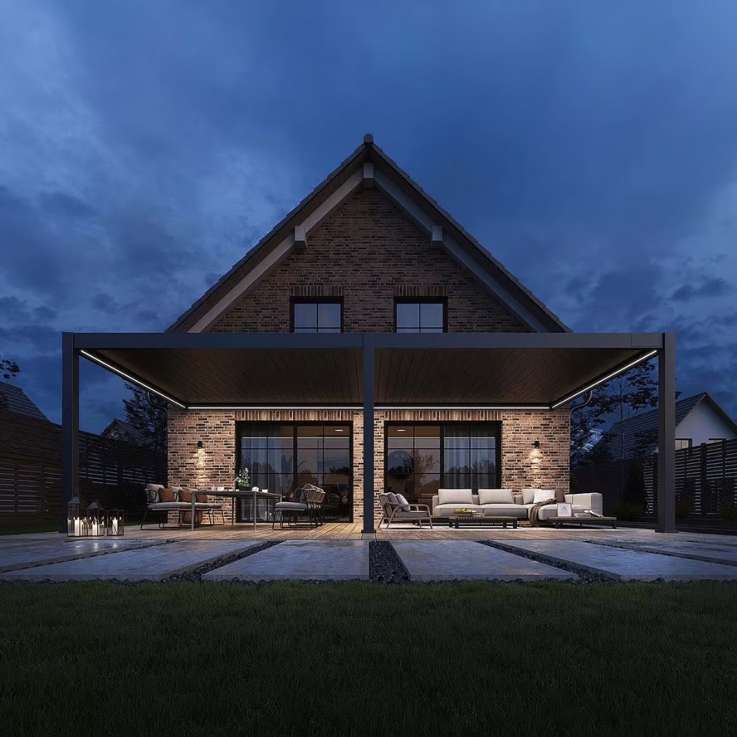 Wandpergola elektrisch 4x8m mit LED | motorisiertes Lamellendach Anthrazit – Bild 2