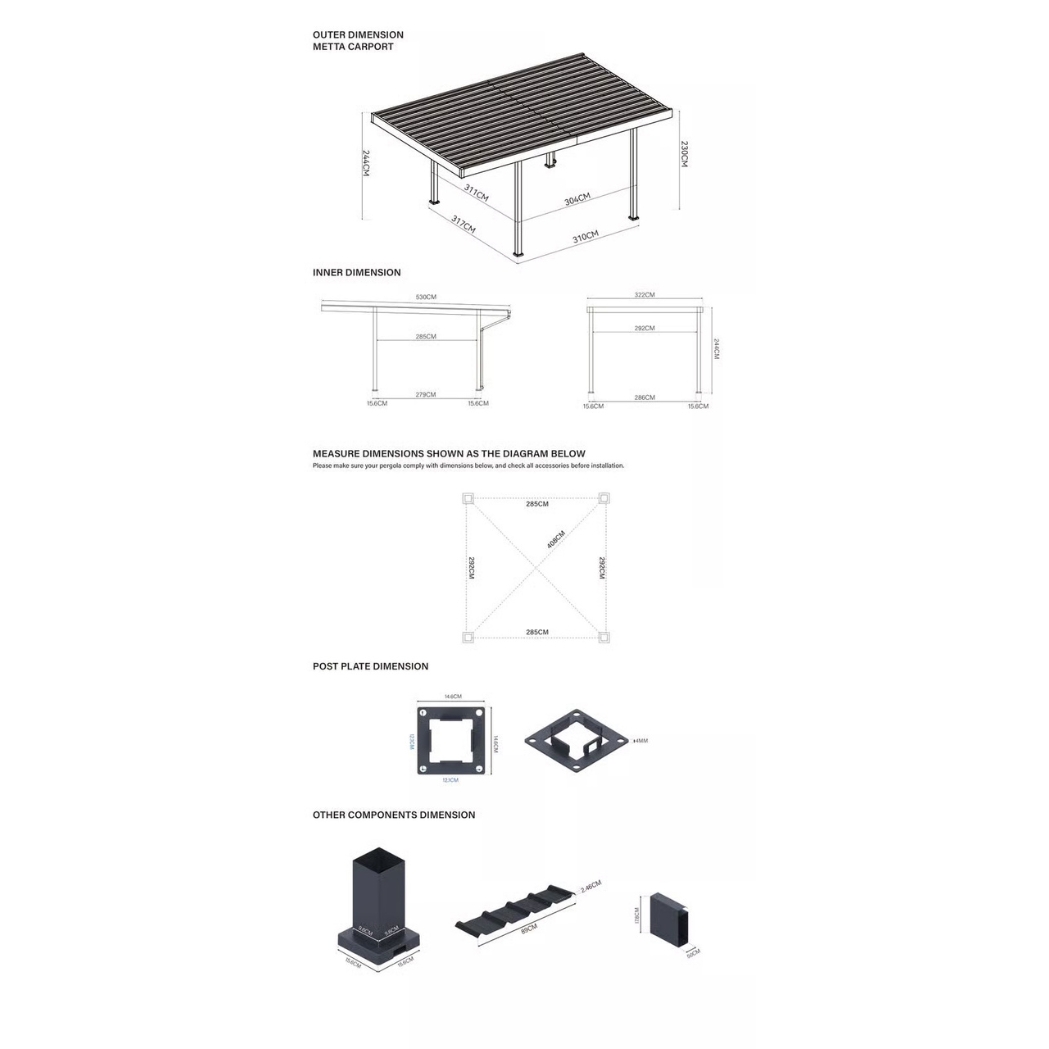 Single Carport aus Stahl | freistehend mit Pultdach | 3.2x5.5m | Anthrazit – Bild 3