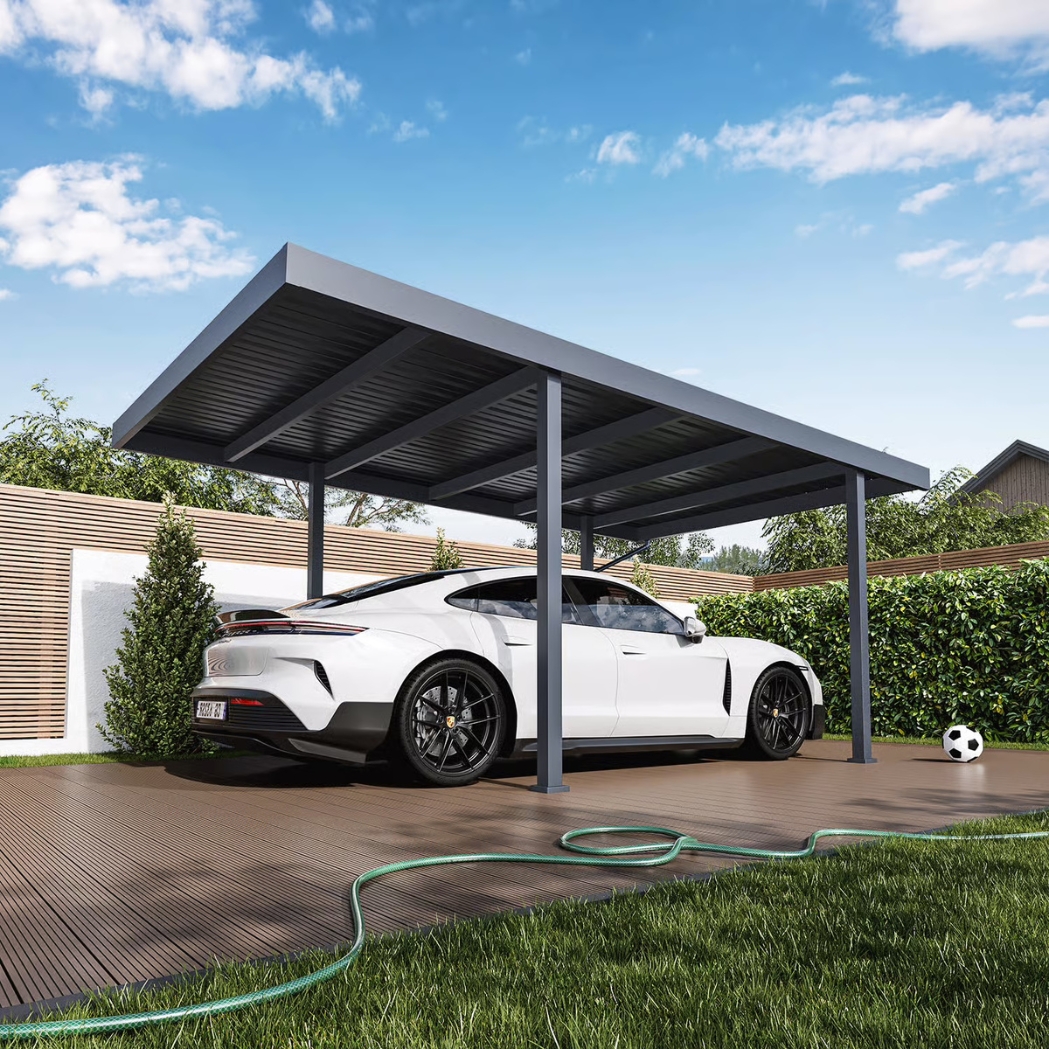 Single Carport aus Stahl | freistehend mit Pultdach | 3.2x5.5m | Anthrazit