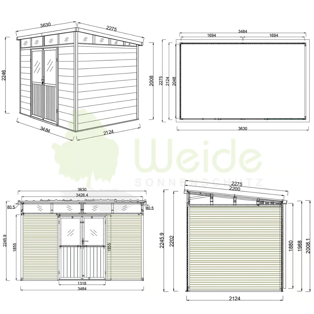 Gartenhaus mit Doppeltür aus Aluminium und WPC 338x218x226 cm | Wetterfest in Teak – Bild 7