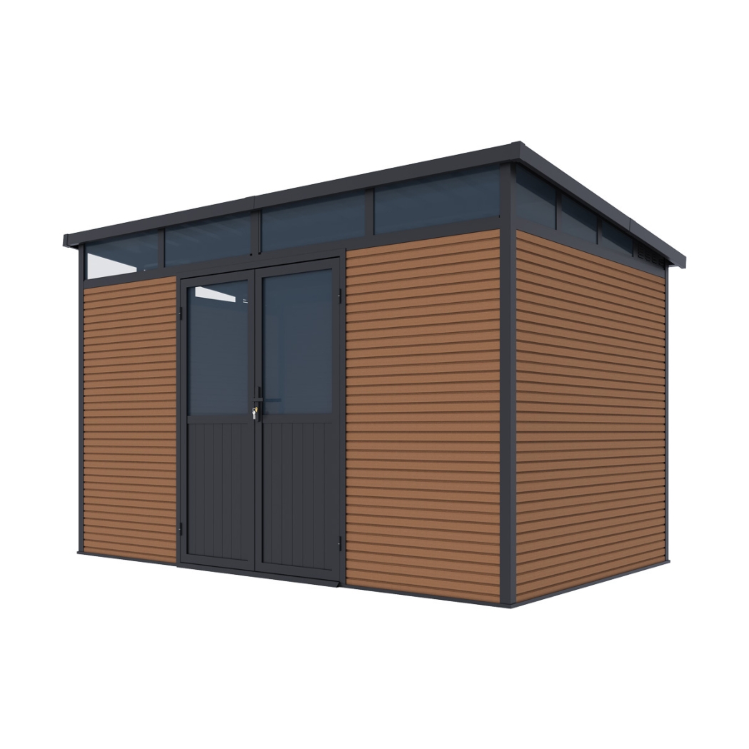 Gartenhaus mit Doppeltür aus Aluminium und WPC 338x218x226 cm | Wetterfest in Teak – Bild 2