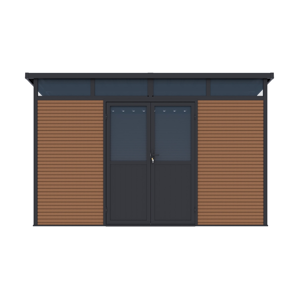 Gartenhaus mit Doppeltür aus Aluminium und WPC 338x218x226 cm | Wetterfest in Teak – Bild 3