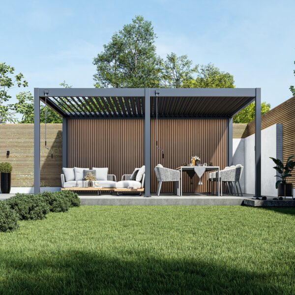 WPC Sichtschutzwand Holzoptik Teak | Lamellenwand für Pergola | modular & wetterfest