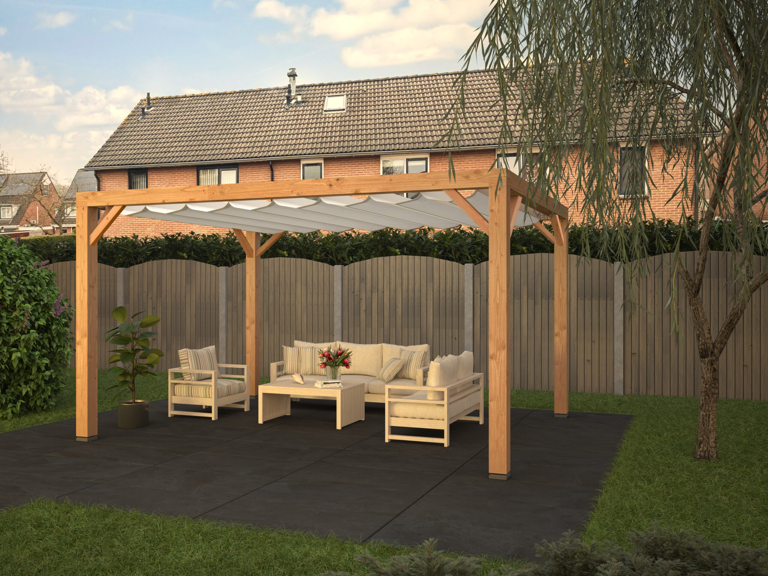 Pergola mit Faltsonnensegel 3.24 x 4.24m