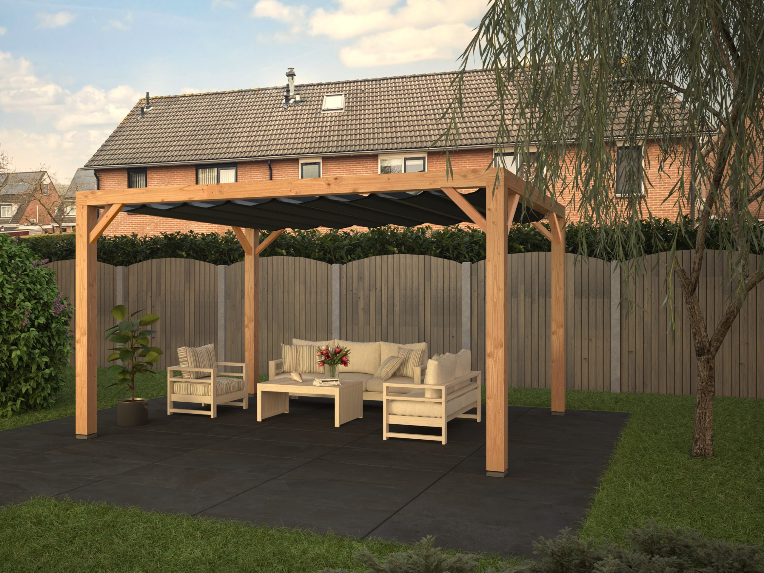 Pergola mit Faltsonnensegel 3.24 x 4.24m – Bild 3