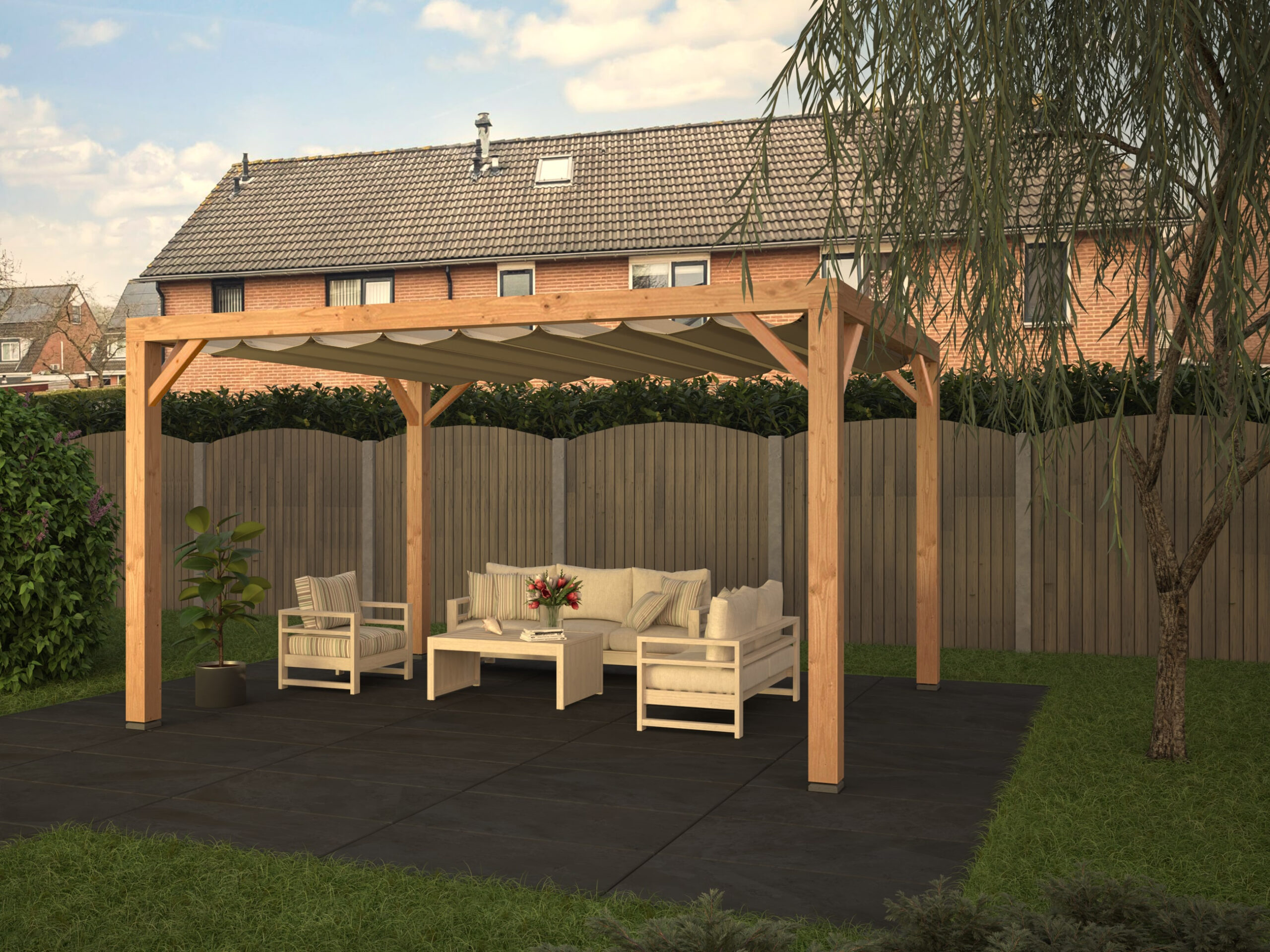 Pergola mit Faltsonnensegel 3.24 x 4.24m – Bild 2
