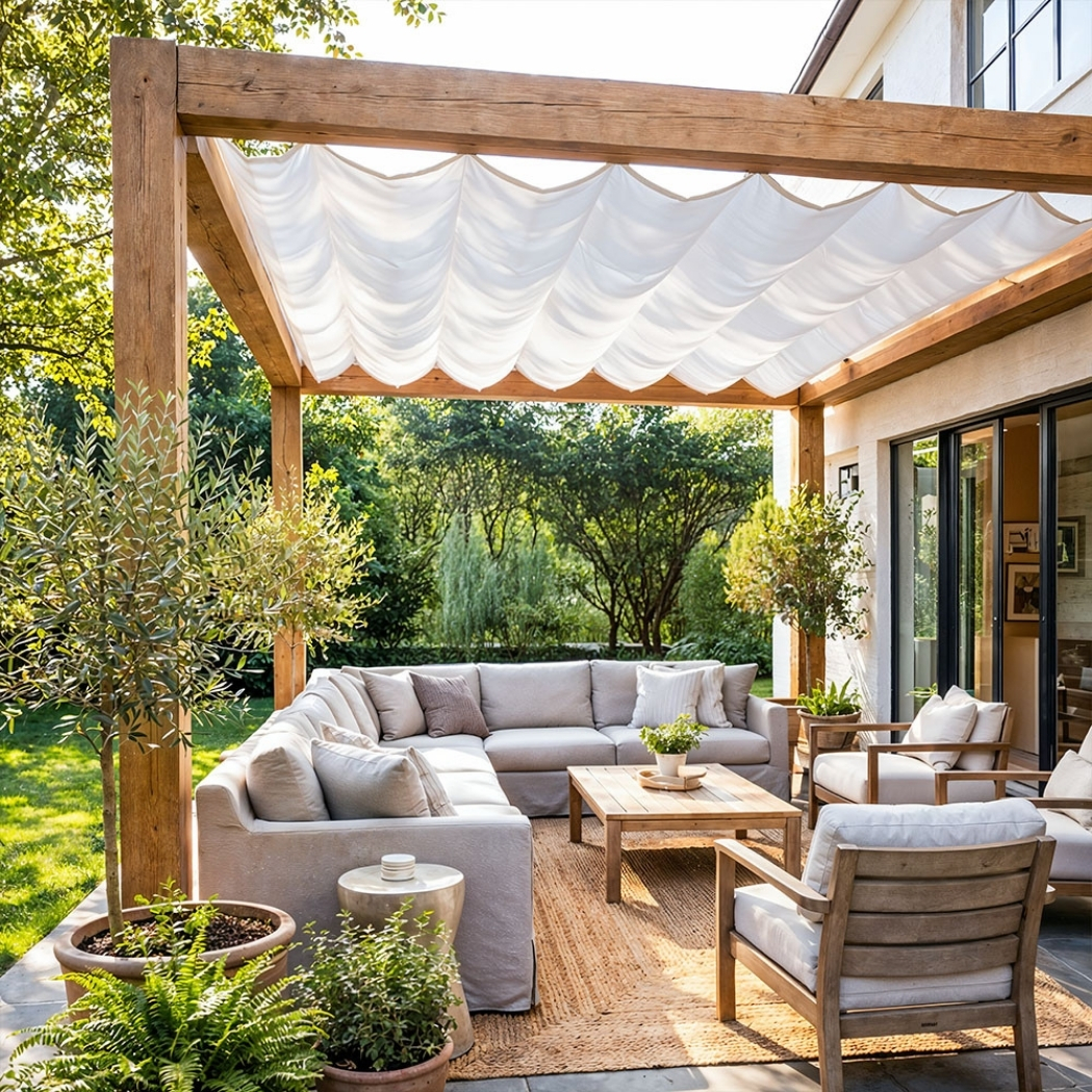 Holz Pergola Douglasie | 4.04 x 3.94m | inklusive Faltsonnensegel – Bild 15