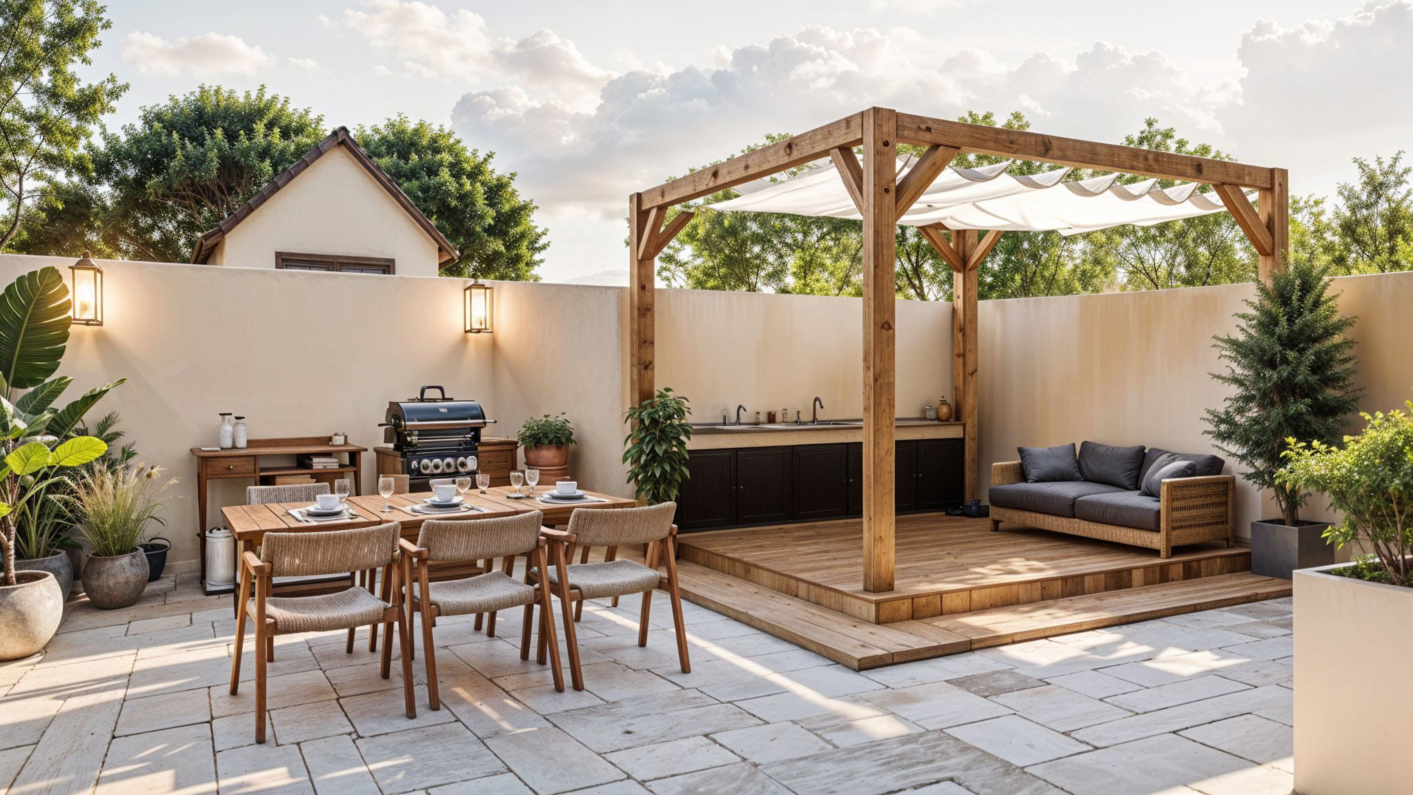 Pergola mit Faltsonnensegel 3.24 x 4.24m – Bild 7
