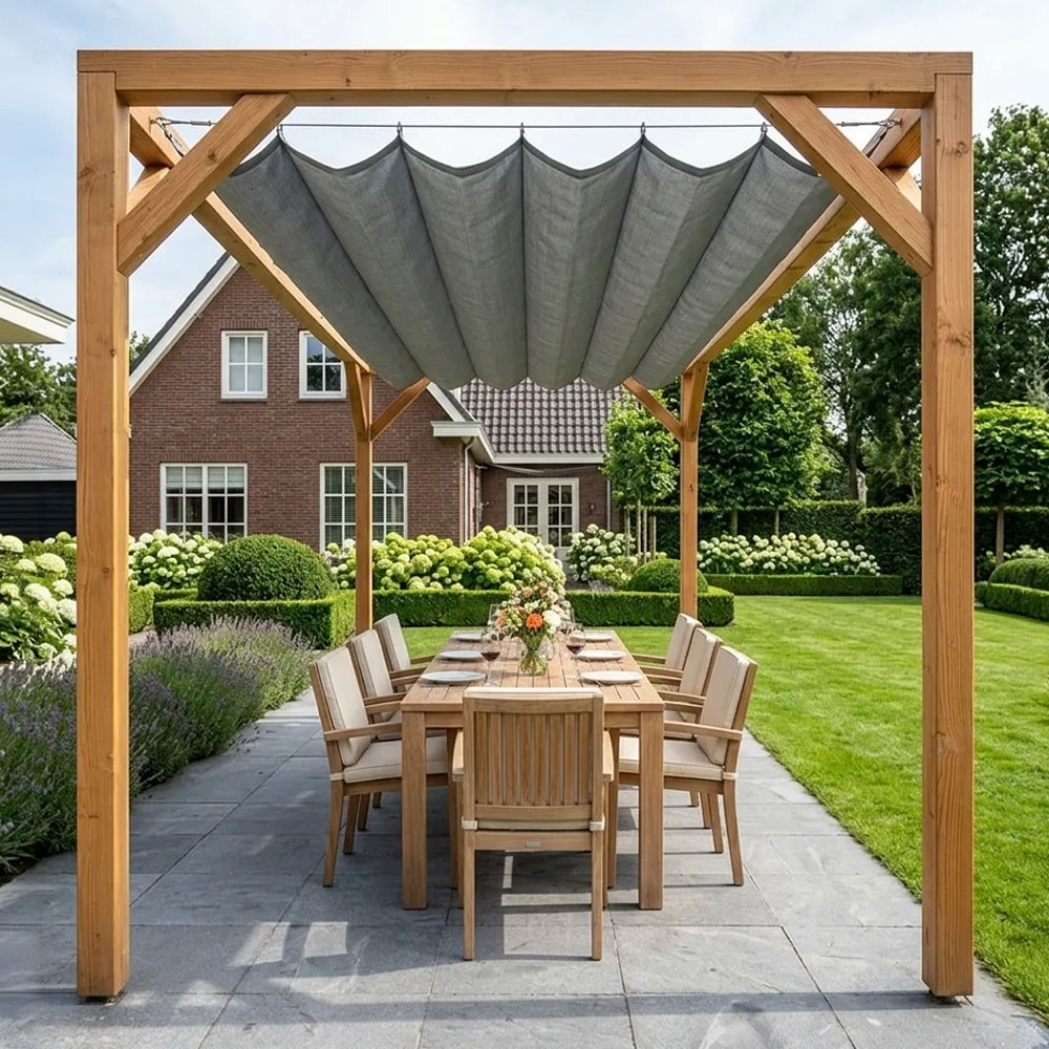 Holz Pergola Douglasie | 4.04 x 3.94m | inklusive Faltsonnensegel – Bild 11