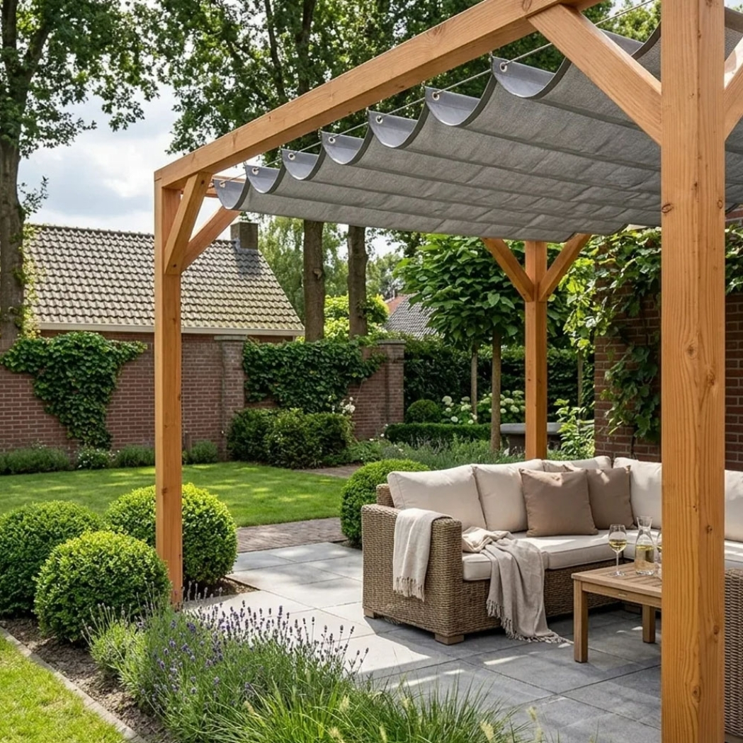 Holz Pergola Douglasie | 4.04 x 3.94m | inklusive Faltsonnensegel – Bild 10