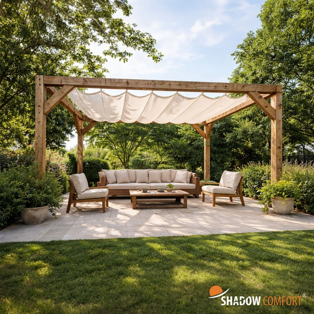 Holz Pergola Douglasie | 4.04 x 3.94m | inklusive Faltsonnensegel