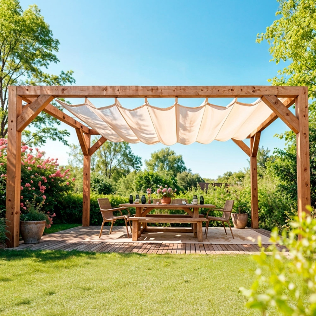 Holz Pergola Douglasie | 4.04 x 3.94m | inklusive Faltsonnensegel – Bild 2