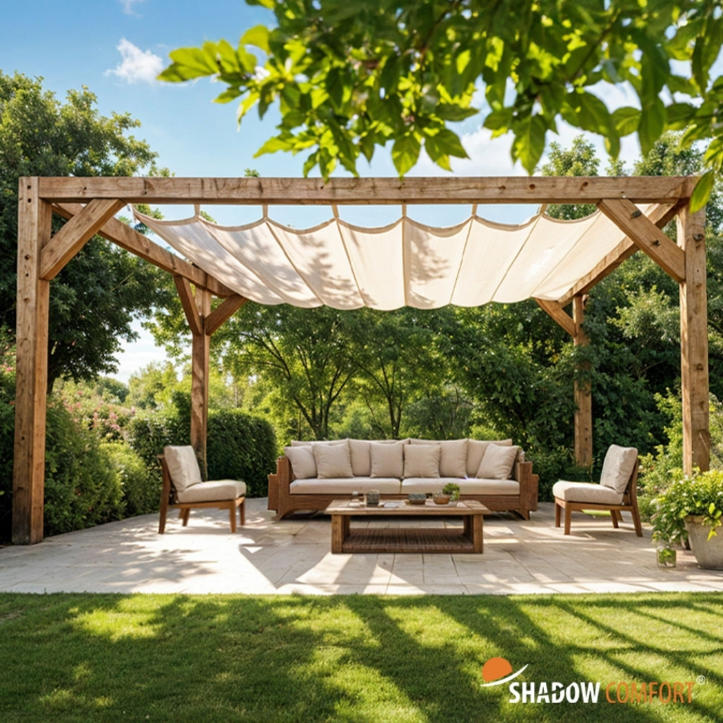 Holz Pergola Douglasie | 4.04 x 3.94m | inklusive Faltsonnensegel – Bild 9