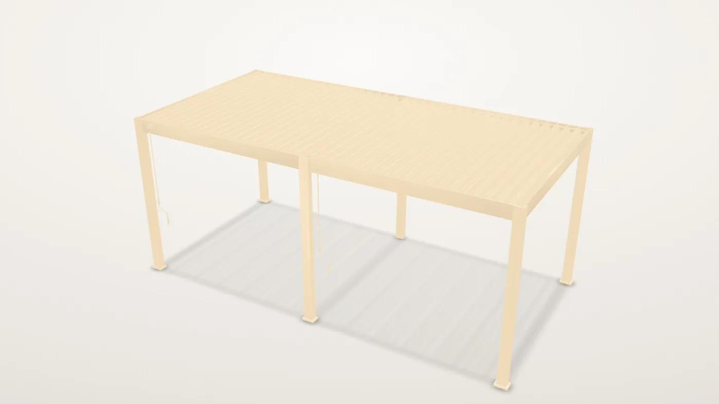 Ventaris Pergola in der Farbe Ivory Sand, freistehend mit Lamellendach